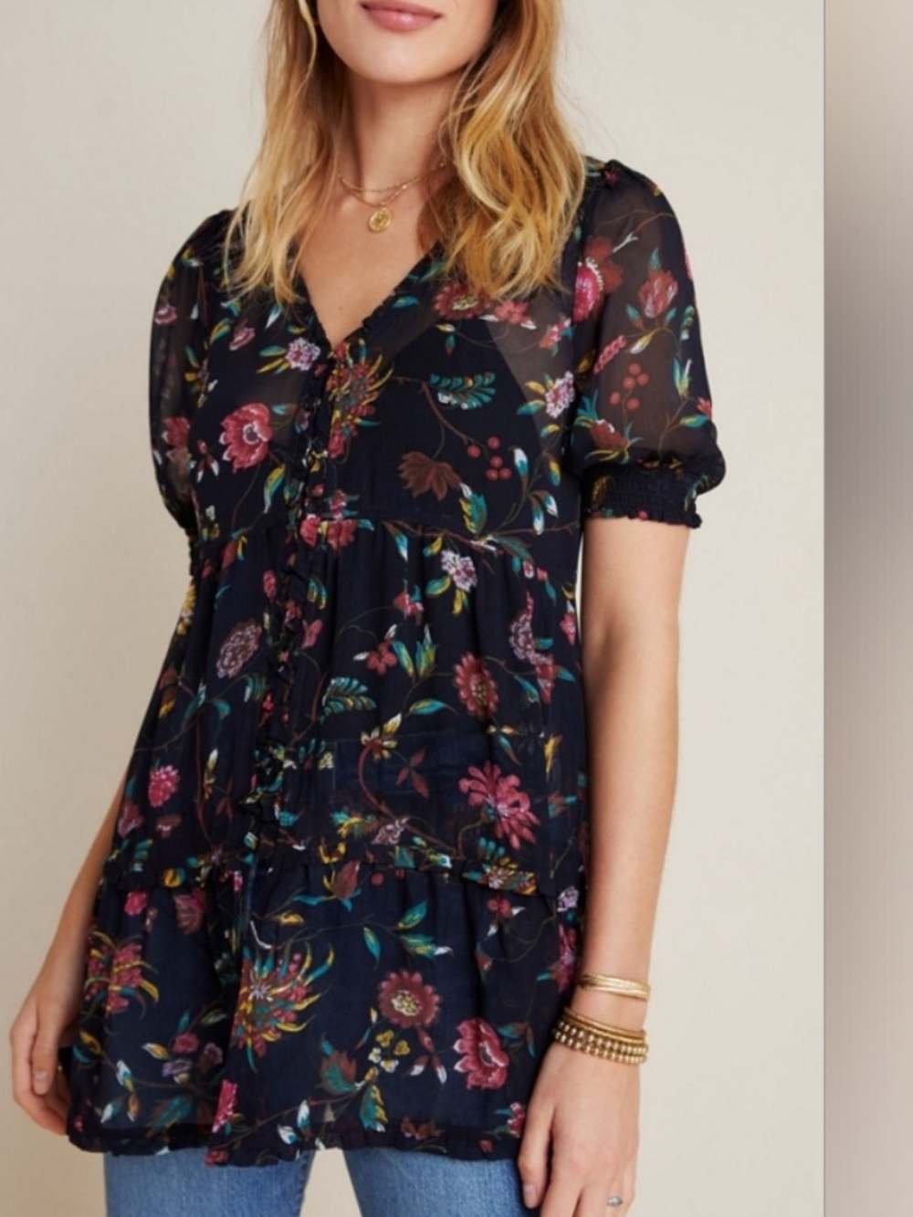 Anthropologie Salzburg Sheer Floral Tunic Boho Prairie Whimsigoth